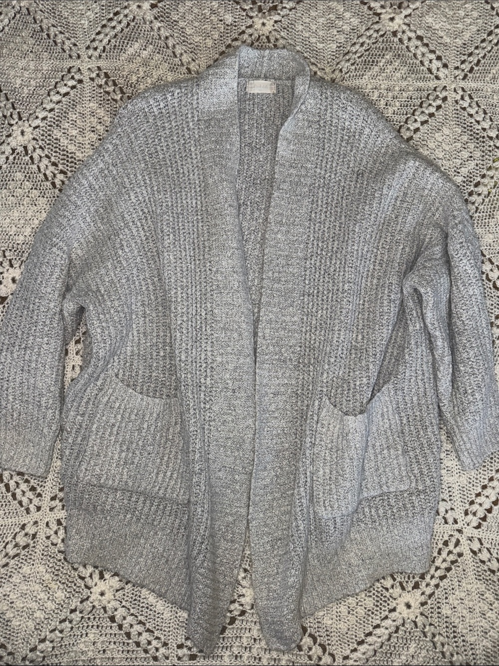 Altar'd State Light Gray Open-Front Knit Cardigan